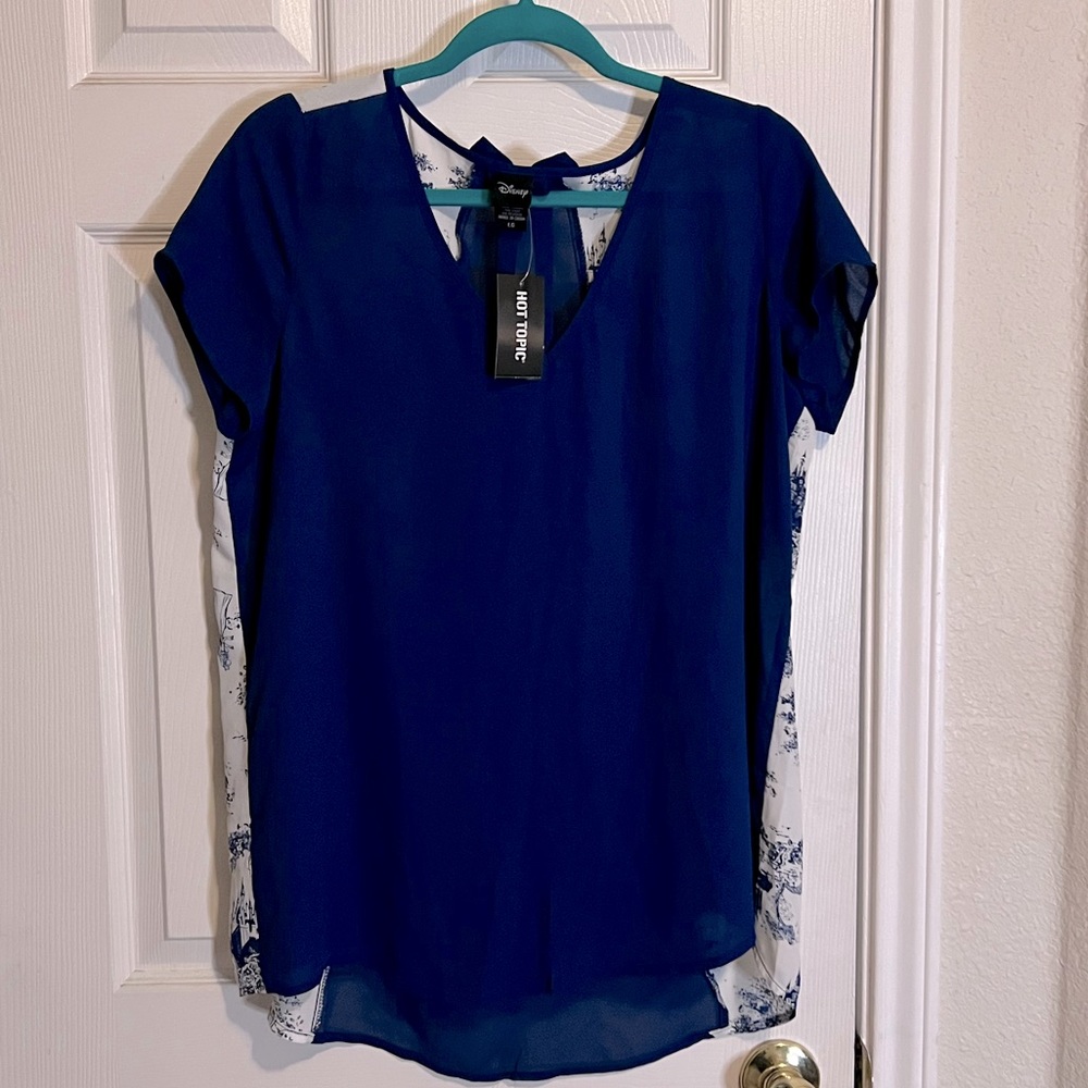 Disney Princess Hot Topic Blue and White Floral Back Blouse